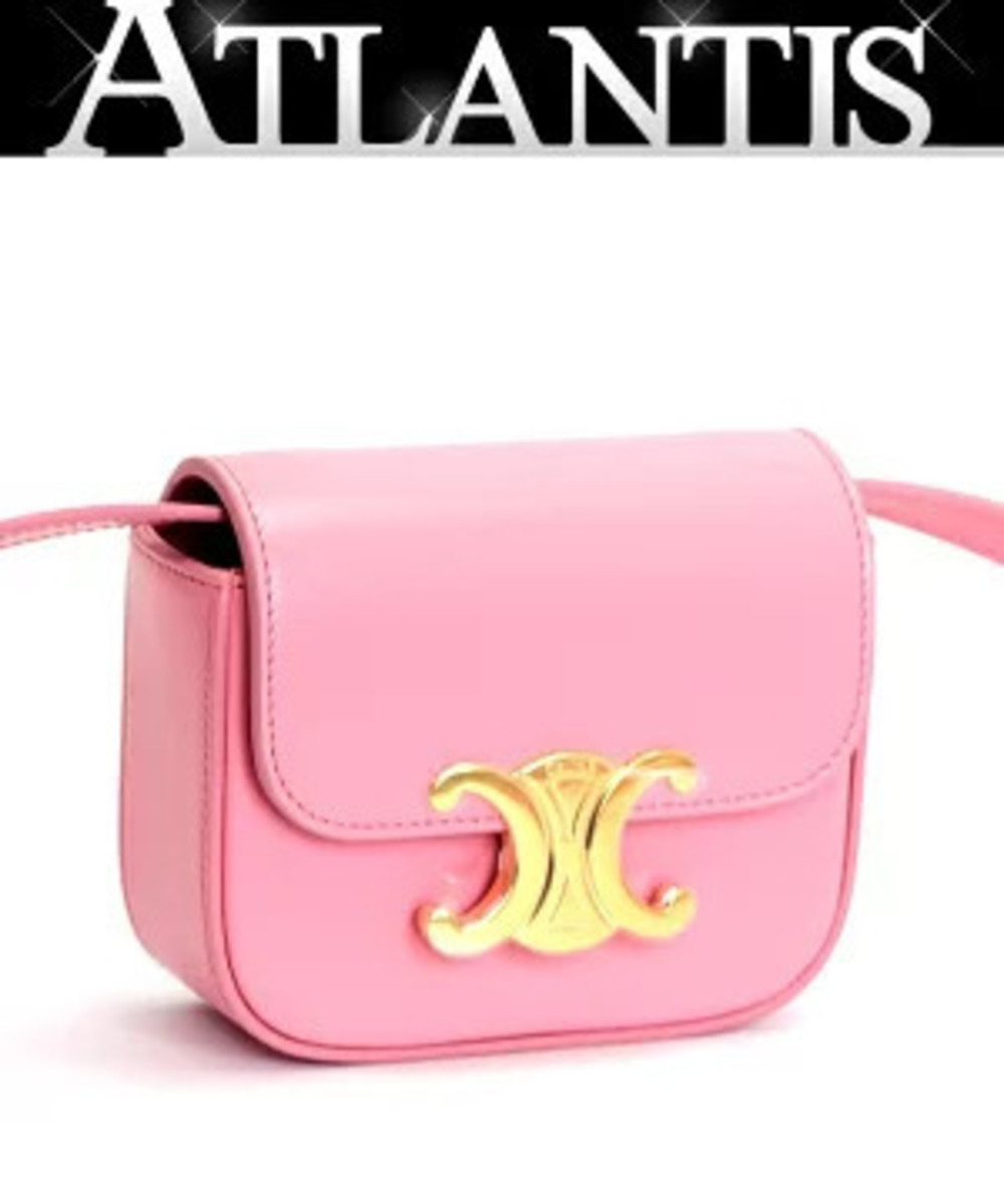 Celine Triomphe Claude Shoulder Bag Leather Pink
